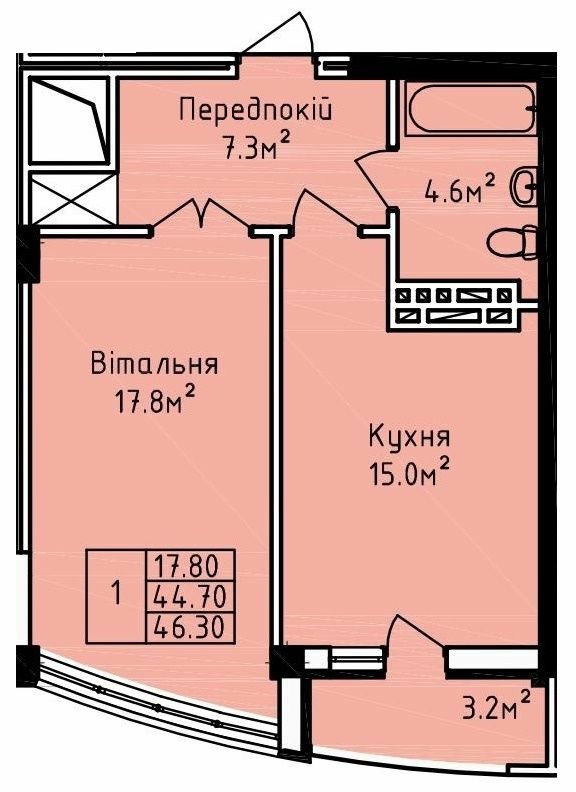 1-кімнатна 46.3 м² в ЖК на вул. Олекси Довбуша від 18 350 грн/м², м. Трускавець