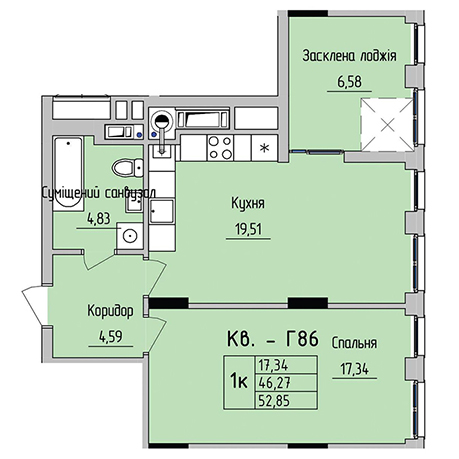 1-комнатная 52.85 м² в ЖК на ул. Стрыйская, 45 от 22 550 грн/м², Львов