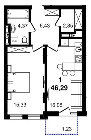 1-комнатная 46.29 м² в ЖК BARCELONA от 35 400 грн/м², Львов