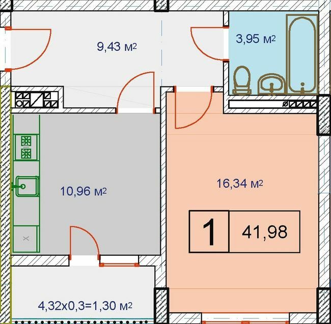 1-кімнатна 41.98 м² в ЖК ну вул. Розточчя, 122 від забудовника, Львів