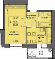 1-комнатная 36.95 м² в ЖК на Стрыйской от 17 000 грн/м², Львов