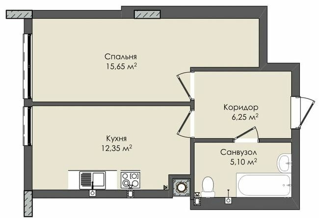 1-кімнатна 39.35 м² в ЖК Комфорт Плюс від 14 150 грн/м², м. Дубляни