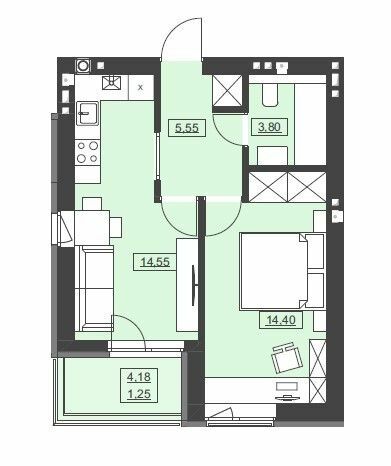 1-комнатная 39.55 м² в ЖК Святой Николай от 16 950 грн/м², г. Бобрка