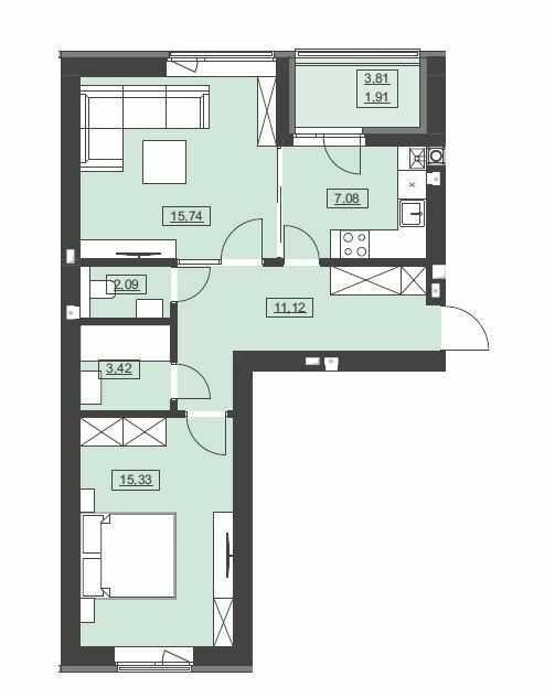 2-кімнатна 56.69 м² в ЖК Святий Миколай від 16 950 грн/м², м. Бібрка