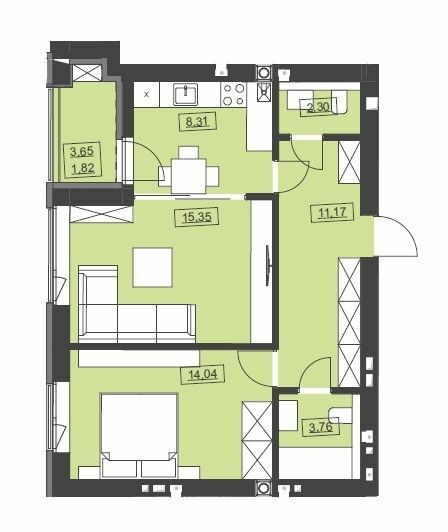 2-кімнатна 56.75 м² в ЖК Святий Миколай від 16 950 грн/м², м. Бібрка