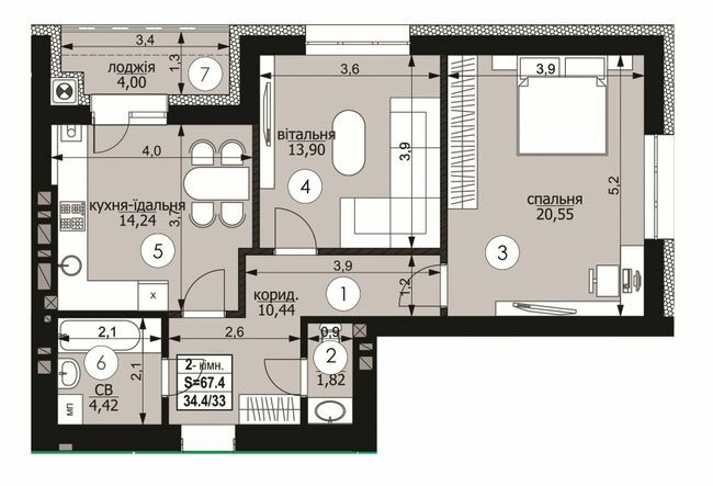 2-кімнатна 67.4 м² в ЖК на вул. Пасічна, 133А від 18 050 грн/м², Львів