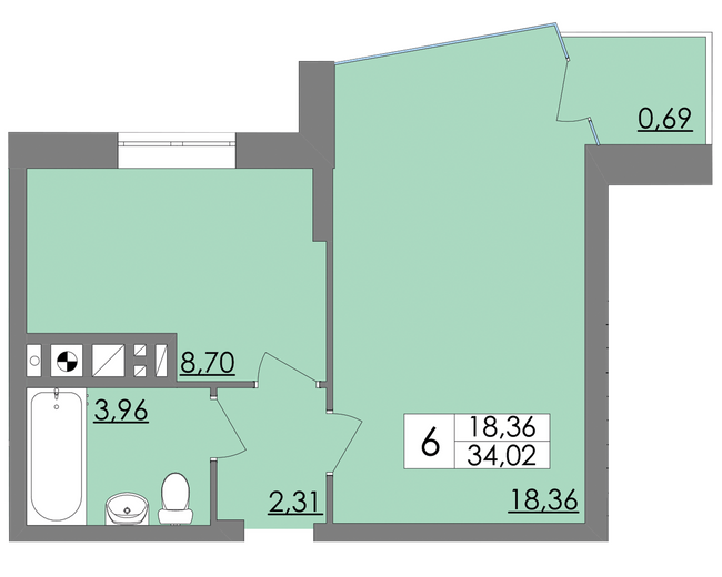 1-комнатная 34.02 м² в ЖК Соната от застройщика, Львов