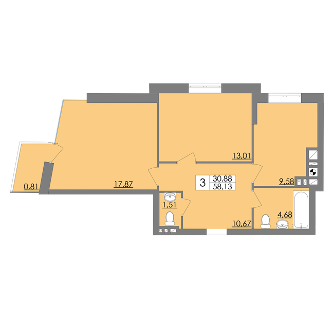 2-кімнатна 58.13 м² в ЖК Соната від 15 500 грн/м², Львів