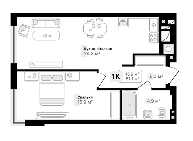 1-кімнатна 51.1 м² в ЖК Auroom City від 19 000 грн/м², Львів