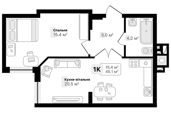 1-кімнатна 45.1 м² в ЖК Auroom City від 19 050 грн/м², Львів
