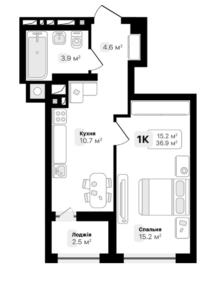 1-кімнатна 36.9 м² в ЖК Auroom City від 18 950 грн/м², Львів