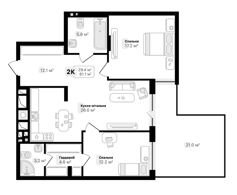 2-кімнатна 81.1 м² в ЖК Auroom City від 19 800 грн/м², Львів