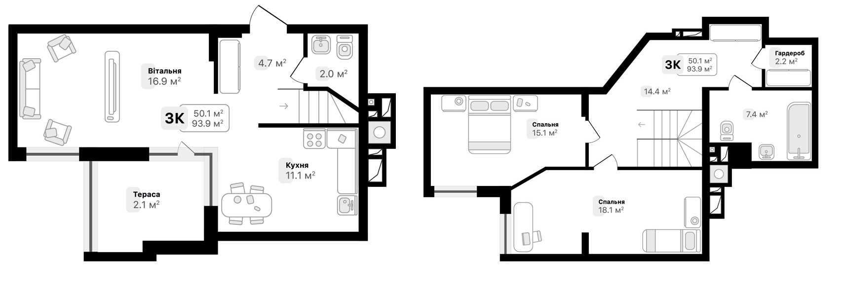 Дворівнева 93.9 м² в ЖК Auroom City від 21 100 грн/м², Львів