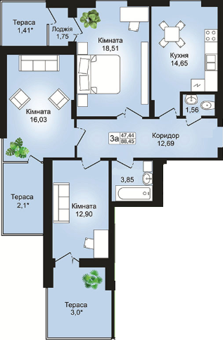 3-комнатная 88.45 м² в ЖК Престиж Холл от 13 000 грн/м², г. Стрый