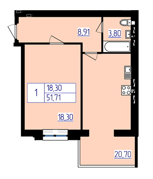 1-кімнатна 51.71 м² в ЖК Затишок від 11 700 грн/м², м. Стрий