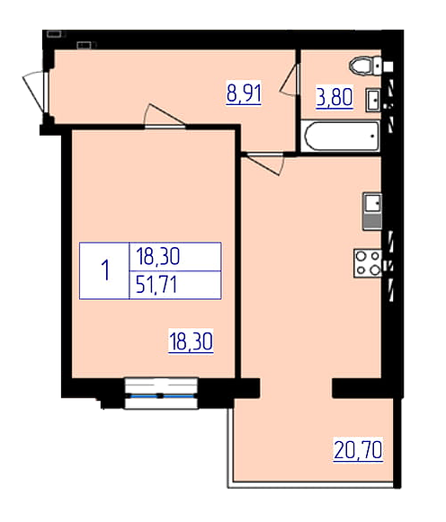 1-комнатная 51.71 м² в ЖК Затишок от 11 700 грн/м², г. Стрый