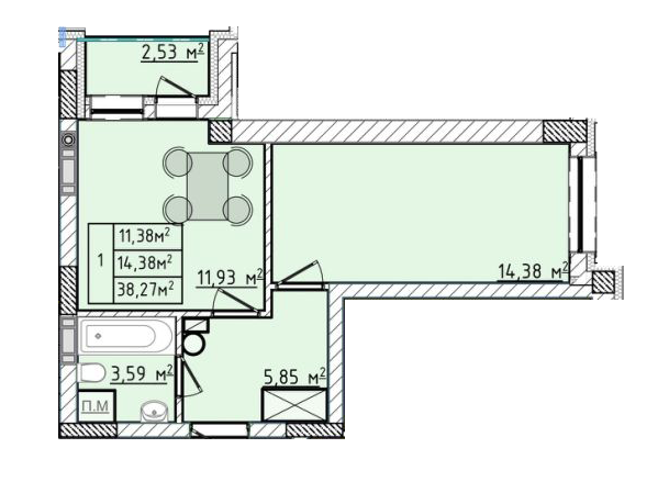 1-кімнатна 38.27 м² в ЖК Сонячні Пагорби від 14 000 грн/м², м. Пустомити