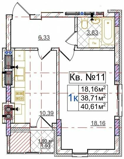 1-кімнатна 40.61 м² в ЖК Сихів Яскравий від забудовника, Львів