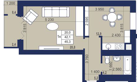 1-комнатная 45.3 м² в ЖК Набережный от 12 500 грн/м², г. Червоноград