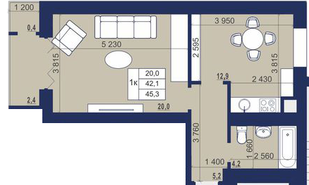 1-кімнатна 45.3 м² в ЖК Набережний від 12 500 грн/м², м. Червоноград