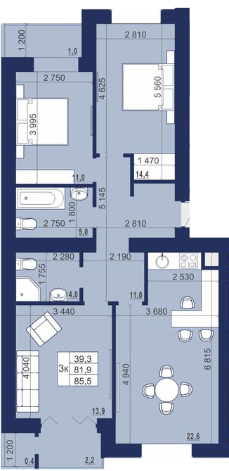 3-комнатная 85.5 м² в ЖК Набережный от 12 500 грн/м², г. Червоноград