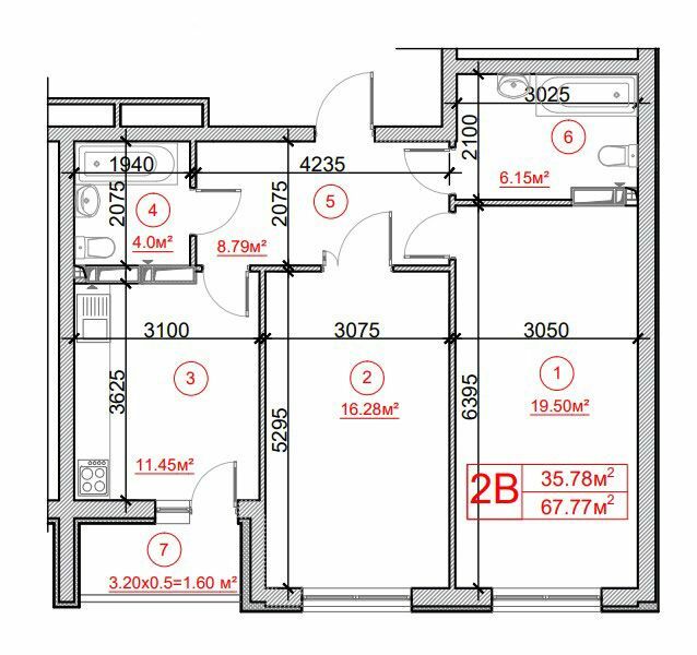 2-комнатная 67.77 м² в ЖК Рідне місто от застройщика, Киев