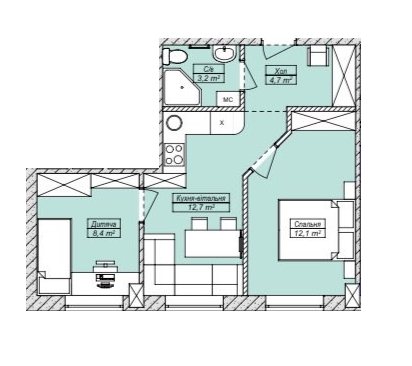 2-кімнатна 41.1 м² в ЖК Петрівський SMART від 10 400 грн/м², с. Святопетрівське