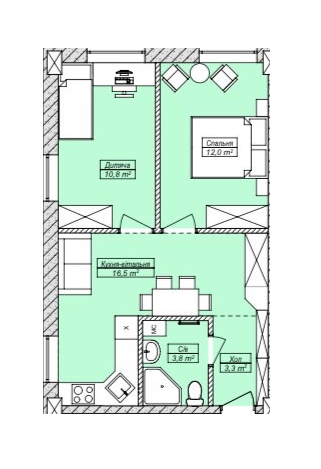 2-комнатная 46.4 м² в ЖК Петровский SMART от 10 400 грн/м², с. Святопетровское