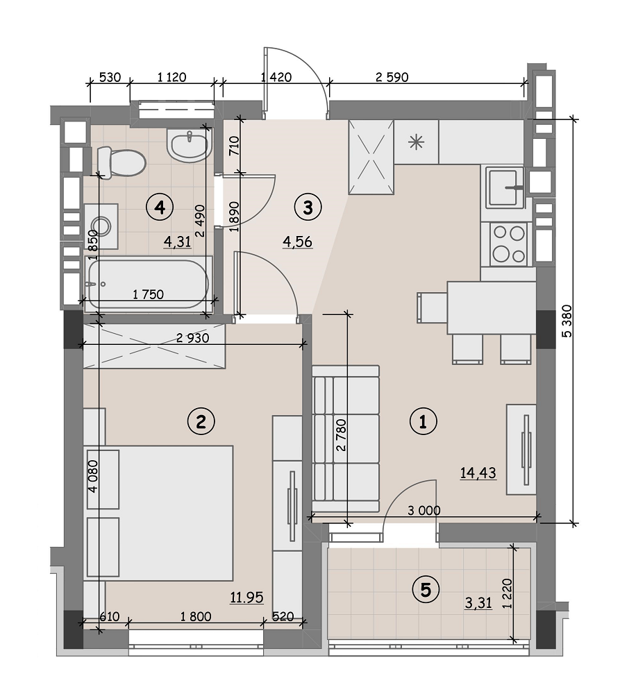 1-кімнатна 38.56 м² в ЖК Ідея від 14 800 грн/м², с. Гнідин