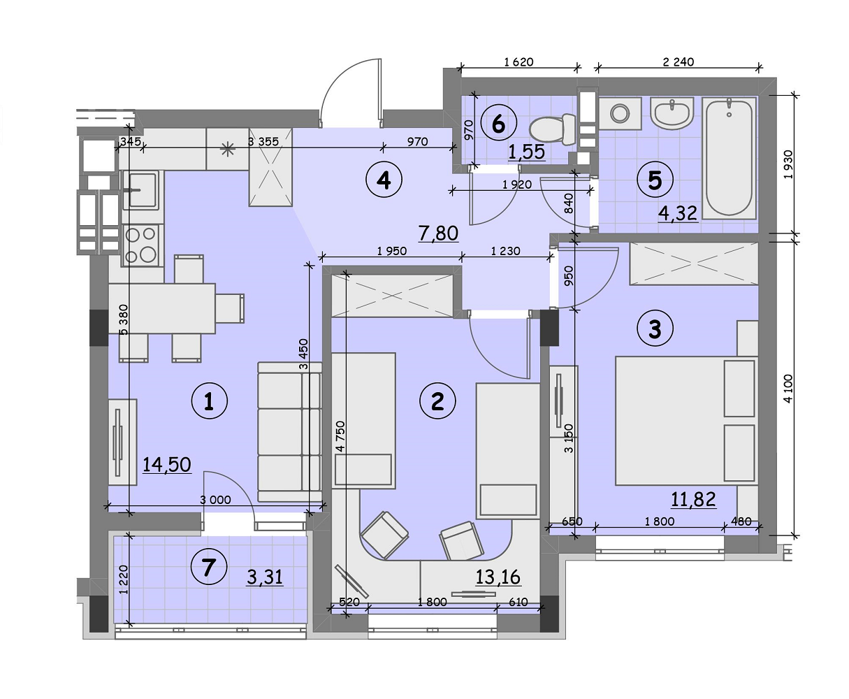 2-комнатная 56.46 м² в ЖК Идея от 14 800 грн/м², с. Гнедин