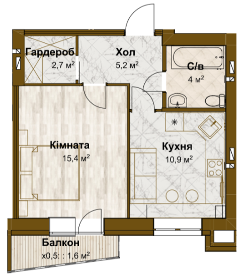 1-кімнатна 39.8 м² в ЖК Традиція від 15 100 грн/м², с. Зміїнець