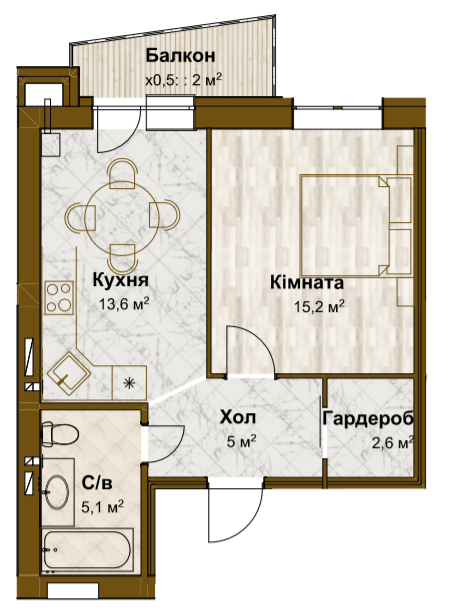 1-кімнатна 43.5 м² в ЖК Традиція від 15 100 грн/м², с. Зміїнець