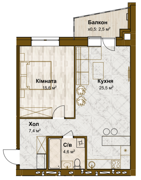 1-кімнатна 55.6 м² в ЖК Традиція від 16 250 грн/м², с. Зміїнець