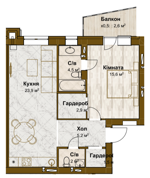 1-кімнатна 58.2 м² в ЖК Традиція від 16 250 грн/м², с. Зміїнець