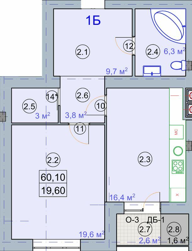 1-кімнатна 60.1 м² в ЖК на вул. Первомайська, 7 від 19 600 грн/м², м. Бердянськ