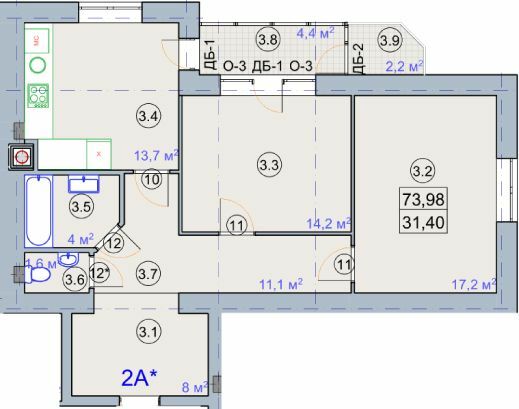 2-комнатная 73.98 м² в ЖК на ул. Первомайская, 7 от 19 600 грн/м², г. Бердянск