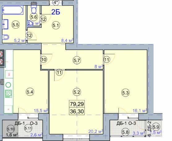 2-комнатная 79.29 м² в ЖК на ул. Первомайская, 7 от 19 600 грн/м², г. Бердянск