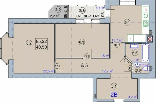 2-комнатная 85.22 м² в ЖК на ул. Первомайская, 7 от 19 600 грн/м², г. Бердянск