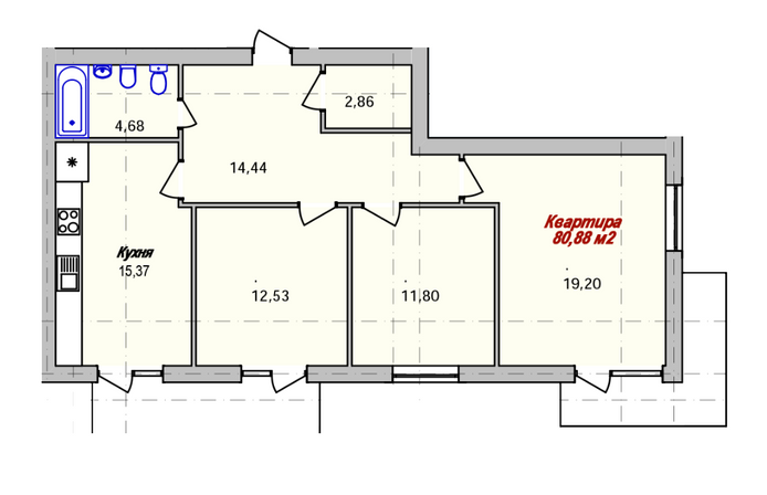 3-кімнатна 80.88 м² в ЖК ECOtown від 18 700 грн/м², Ужгород