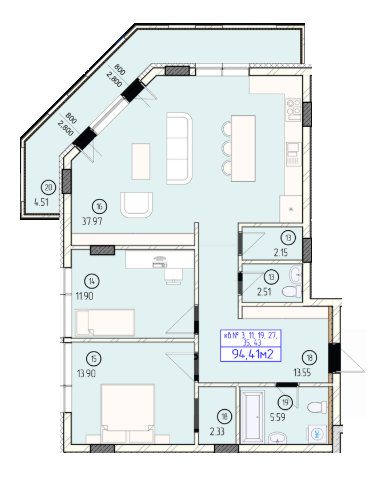 3-комнатная 94.41 м² в ЖК Будапешт от 24 700 грн/м², Ужгород