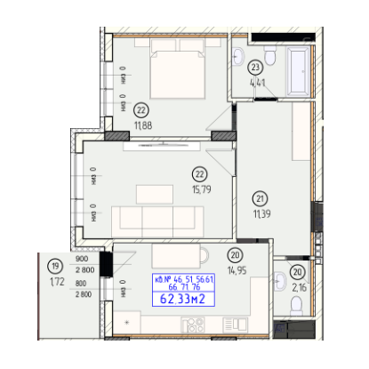 2-комнатная 62.33 м² в ЖК Будапешт от 27 450 грн/м², Ужгород