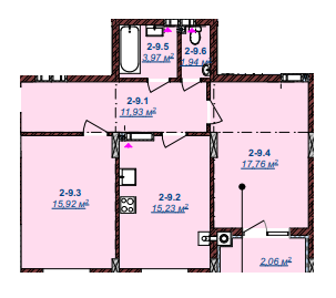 2-комнатная 68.8 м² в ЖК Счастливый от 13 700 грн/м², Ужгород