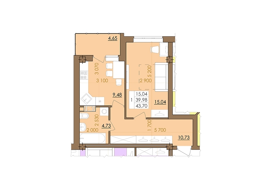 1-комнатная 43.7 м² в ЖК Европейский квартал от 14 200 грн/м², Полтава