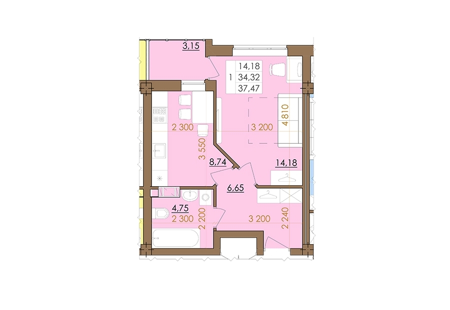 1-комнатная 37.47 м² в ЖК Европейский квартал от 14 200 грн/м², Полтава