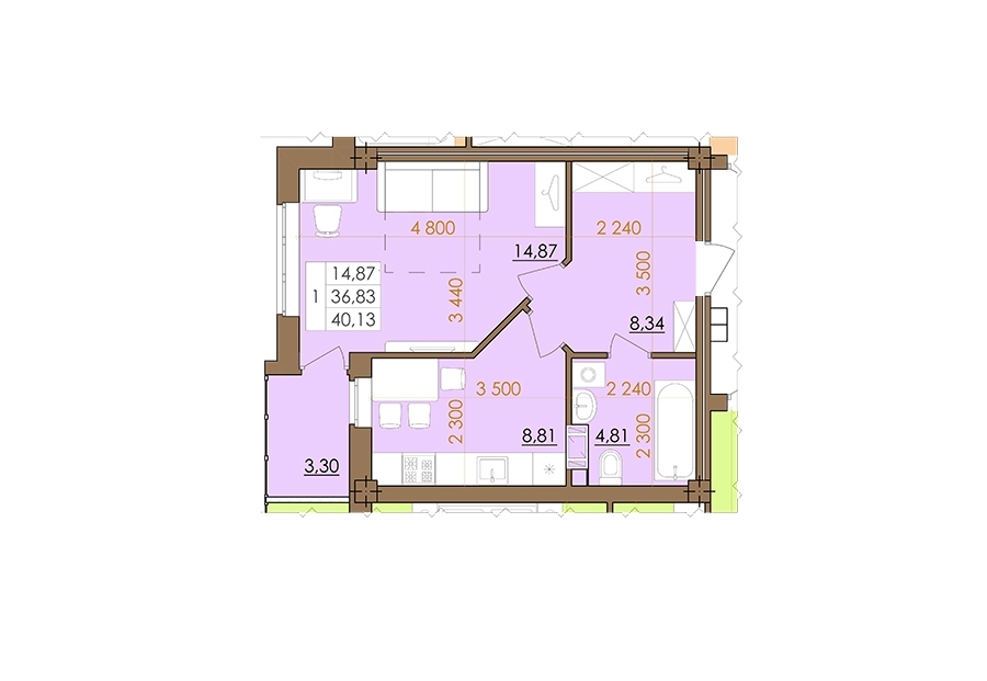 1-кімнатна 40.13 м² в ЖК Європейський квартал від 14 200 грн/м², Полтава