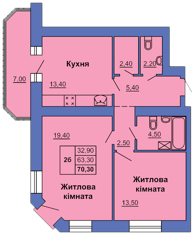 2-комнатная 70.3 м² в ЖК на ул. Сапиго, 2 от 27 000 грн/м², Полтава