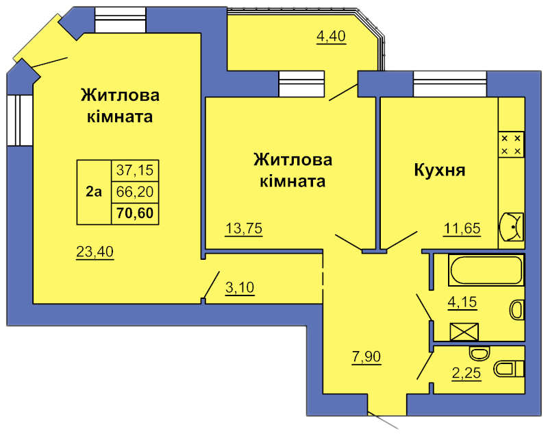 2-комнатная 70.6 м² в ЖК на ул. Сапиго, 2 от 27 000 грн/м², Полтава