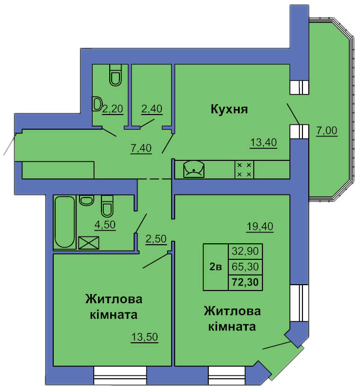 2-кімнатна 72.3 м² в ЖК на вул. Сапіго, 2 від 25 000 грн/м², Полтава