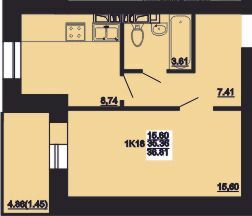 1-кімнатна 36.31 м² в ЖК Мирний від 16 000 грн/м², с. Розсошенці