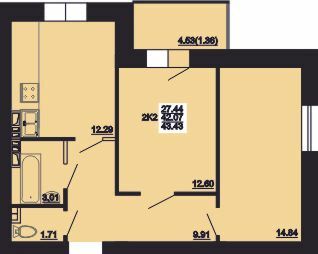 2-комнатная 43.43 м² в ЖК Мирный от 16 000 грн/м², с. Россошенцы